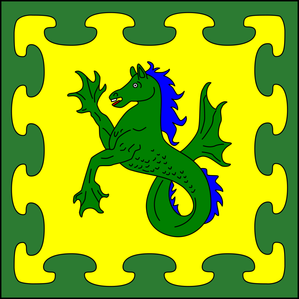 Or, a seahorse and a bordure nebuly vert