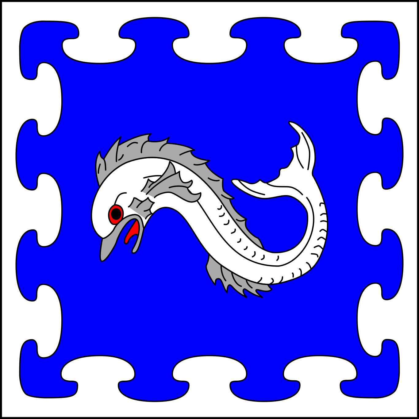 Azure, a dolphin and a bordure nebuly argent.